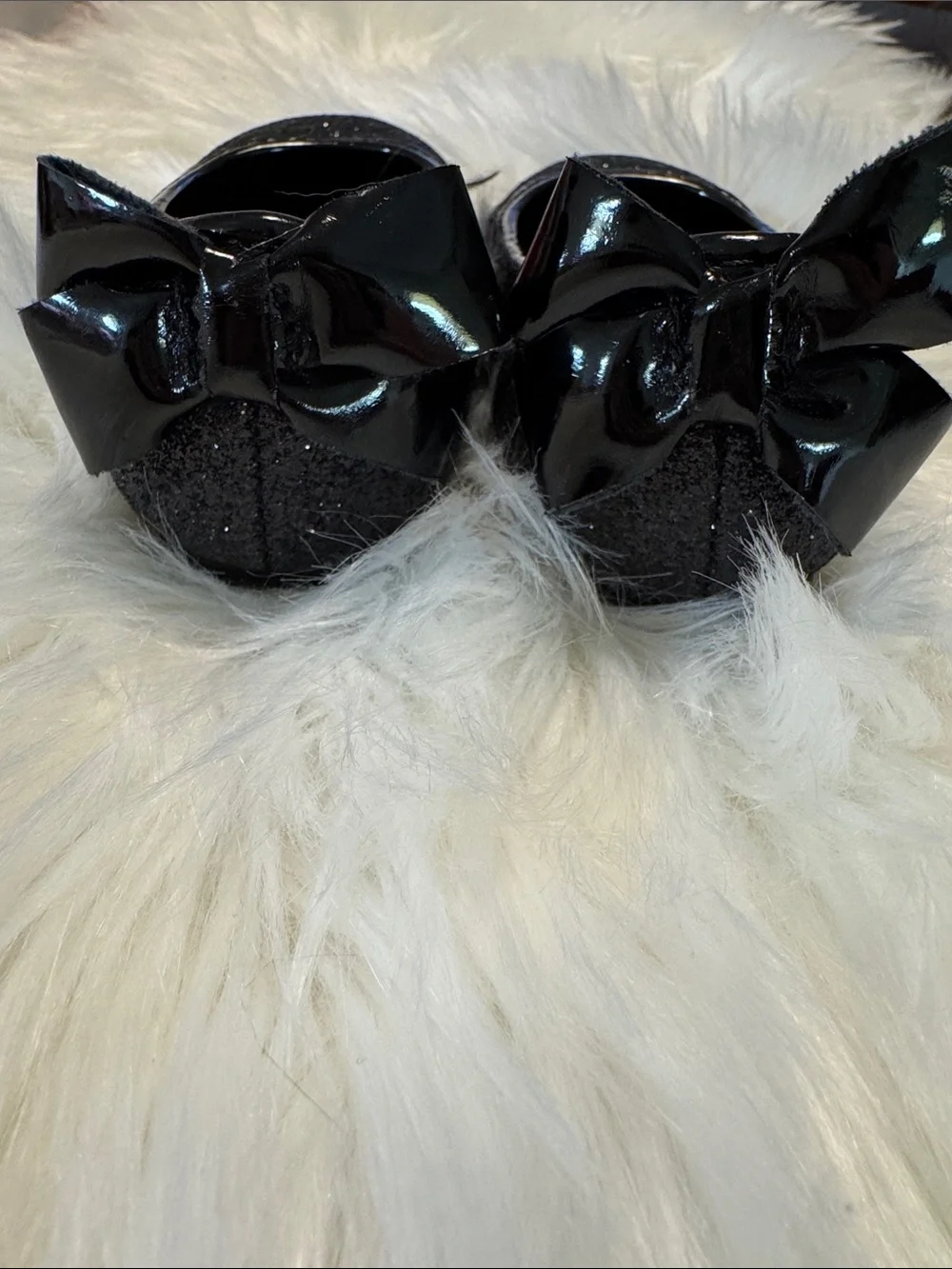 Carter's Black Glitter Bow Slip-On Flats
